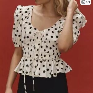 Anthropologie Black and White Polka Dot Blouse